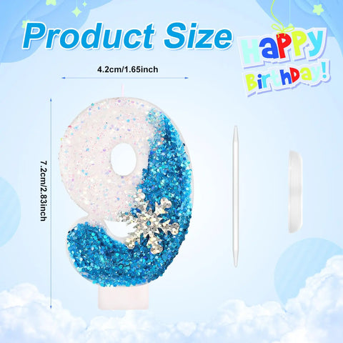 Frozen Birthday Candles 0-9, Snowflake Glitter Number Candles White and Blue Cake Decorations for Kids Adults Birthday Wedding