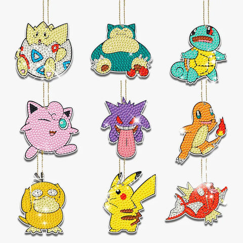 6-12Pcs Pokémon DIY Diamond Painting Keychains Cute Pikachu Rhinestones Art Mosaic Keyring Women Bag Pendant Decor Craft Gift