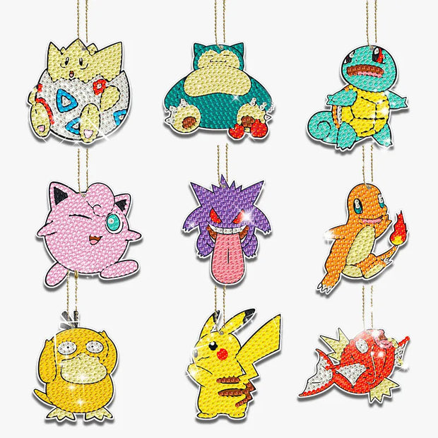6-12Pcs Pokémon DIY Diamond Painting Keychains Cute Pikachu Rhinestones Art Mosaic Keyring Women Bag Pendant Decor Craft Gift