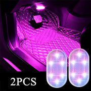 2PCS Wireless Adhesive LED Light Auto Roof Foot Atmosphere Lamp Car Interior LED Lighting Magnetic Touch Light