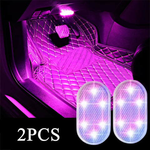 2PCS Wireless Adhesive LED Light Auto Roof Foot Atmosphere Lamp Car Interior LED Lighting Magnetic Touch Light