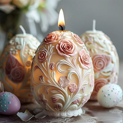 New 3D Tulip flower relief egg candle silicone mold rattan rose peony flowers candle mould Easter relief eggs resin gypsum molds