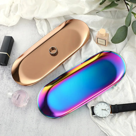 Modern Simple Metal Stainless Steel Storage Tray Jewelry Display Tray Shooting Props Trinkets Display Box Multi-functional