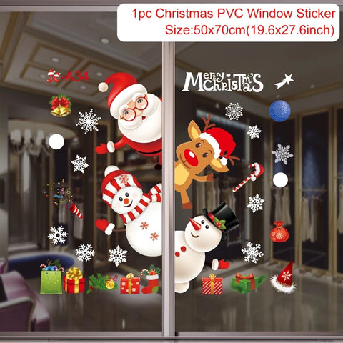 Christmas Window Stickers Merry Christmas Decorations for Home 2024 Christmas Wall Sticker Kids Room New Year Decoration 2025