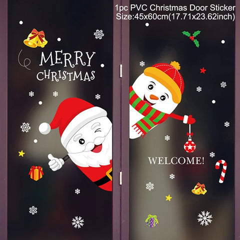 Christmas Window Stickers Merry Christmas Decorations for Home 2024 Christmas Wall Sticker Kids Room New Year Decoration 2025