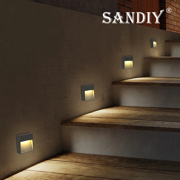 SANDIY Outdoor Wall Lamp Waterproof Led Stair Light 12v Exterior Lighting for Terrace Porch 220v 110v Luminaire Surface Mounted