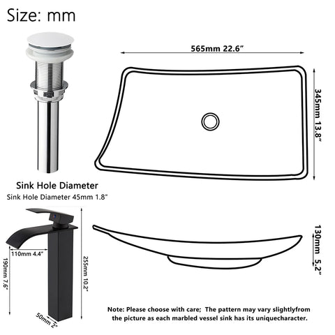 Torayvino Polymer Skin Feel Art Basin Bathroom Vessel Vanity Counter Top Washbasin w/ Mixer Waterfall Faucet & Pop-up Drain Set