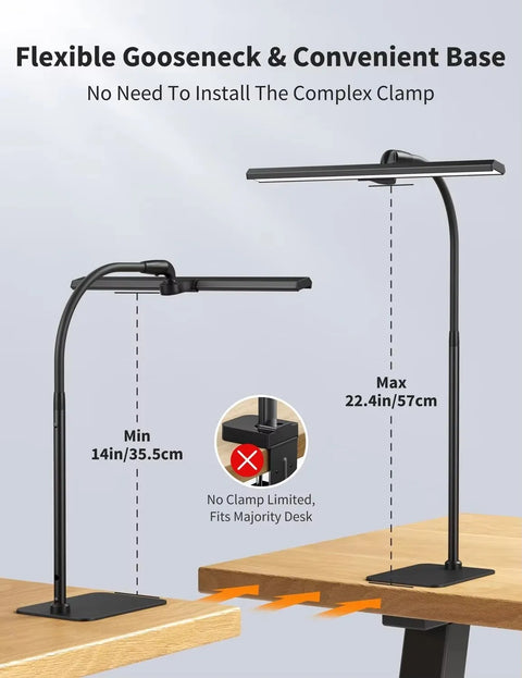 LED Desk Lamps for Home Office Tall Desk Light with Base Flexible Gosseneck Adjustable Height 5-Level Dimmable Brightness