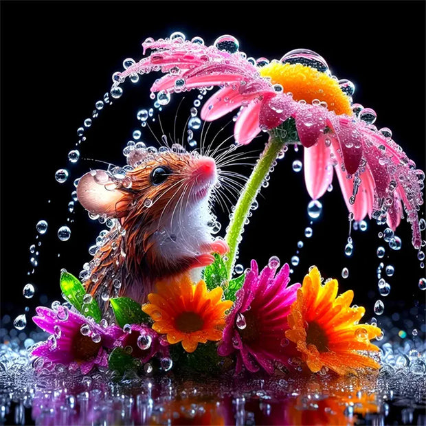 Huacan DIY Diamond Painting Animal Mouse Kits Full Round Square Diamond Embroidery Flower Funny Home Decor Handmade Gift
