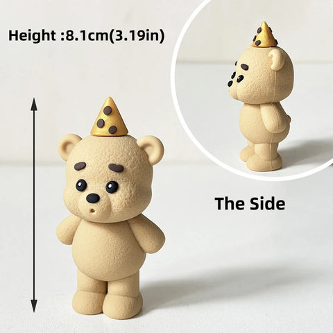 Bear Cake Topper Blowing Candles Bear Beige Brown Balls Gift Boxes for Kids Happy Birthday Cake Toppers Ins Style Cake Deoration