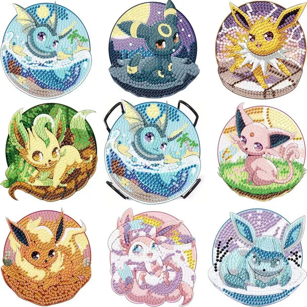 6/8/9/12pcs DIY Pokémon Diamond Painting Cousters Cute Cartoon Rhinestones Art Mosaic Cup Pad Table Placemat Home Decor Gift
