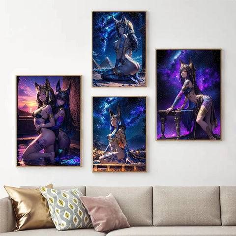 Fashion Cartoon Anime Girl Egyptian Style Sexy Goddess Posters Prints Canvas Painting Wall Art Picture Living Room Home Decor