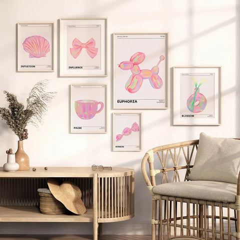 80s Aesthetic Gradient Aura Abstract Poster Retro Canvas Painting Holographic Pink Gallery Wall Art Print Picture Bedroom Decor