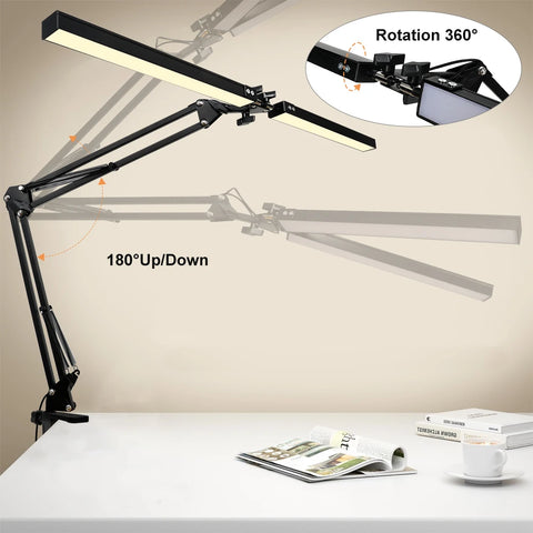 24W 160LEDs Task Lamp Reading Adjustable Eye-Caring Desk Light with Clamp Swing Arm Lamp for Home Office 360°Spin with Adapter