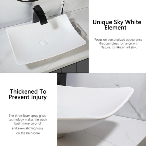 Torayvino Polymer Skin Feel Art Basin Bathroom Vessel Vanity Counter Top Washbasin w/ Mixer Waterfall Faucet & Pop-up Drain Set