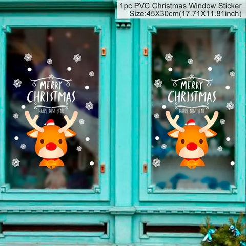 Christmas Window Stickers Merry Christmas Decorations for Home 2024 Christmas Wall Sticker Kids Room New Year Decoration 2025