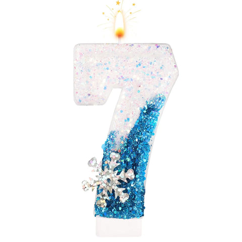 Frozen Birthday Candles 0-9, Snowflake Glitter Number Candles White and Blue Cake Decorations for Kids Adults Birthday Wedding