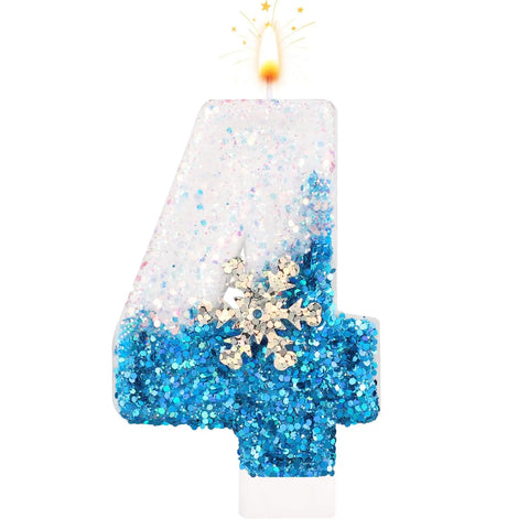 Frozen Birthday Candles 0-9, Snowflake Glitter Number Candles White and Blue Cake Decorations for Kids Adults Birthday Wedding