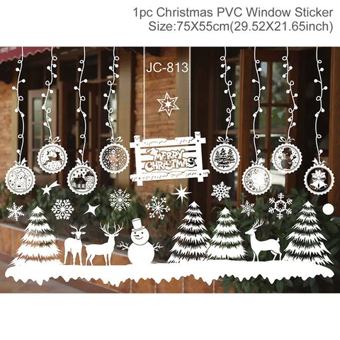 Christmas Window Stickers Merry Christmas Decorations for Home 2024 Christmas Wall Sticker Kids Room New Year Decoration 2025