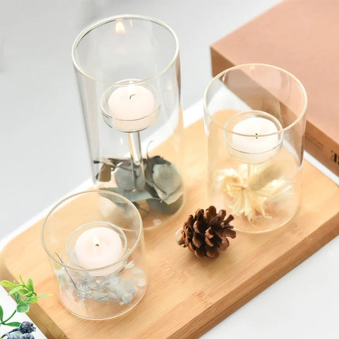 Transparent Glass Candlestick Home Oil Lamp Windproof Candle Holders Cup Cover Table Decor Restaurant Hotel Dining Decorations