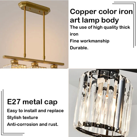 Nordic Modern Luxury Crystal Chandelier Three-Head Restaurant Light for Bar Living Room Hanging Light Fixture