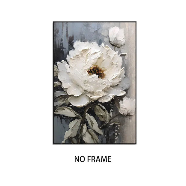Abstract White Flower Oil Painting Printed on Canvas, Luxury Flower Posters and Prints Floral Wall Art Porch Living Room Decor