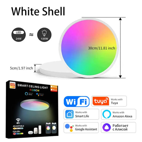 Tuya Smart WiFi BLE LED Ceiling Light AC 220V 24W RGBCW Round Ceiling Lamp Indoor Lighting APP Alexa Geogle Home Voice Control