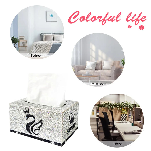 5D Diamond Painting Tissue Box Handmade Mosaic Tissue Box Rhinestone Drawing Art Tissue Dispenser for Home Decor Gift