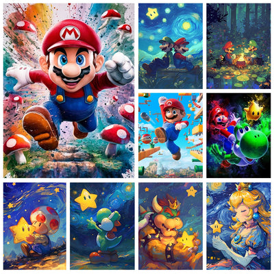 New DIY Mario Bros. Diamond Painting Kit Video Games Poster Diamond Embroidery Color Painting Hand Mosaic Art Home Decor