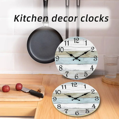 10Inch Silent Non-Ticking Wall Clocks , Coastal Country Style  for Living Room, Kitchen, Bathroom, Bedroom, Laundry Room