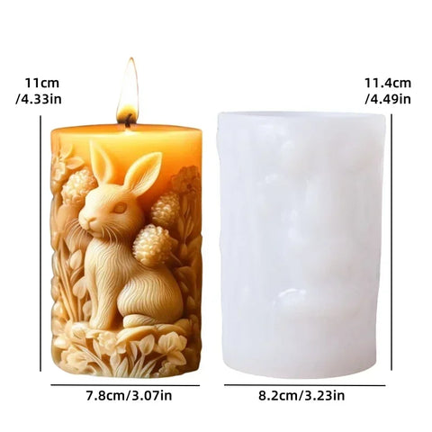 Bear hug jar relief cylindrical candle silicone mold cute squatting Rabbit Squirrel resin mould bee flower cement gypsum molds