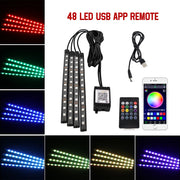 Neon 36 48 72 LED Car Interior Ambient Foot Light with USB Wireless Remote Music APP Control Auto RGB Atmosphere Decorative Lamp