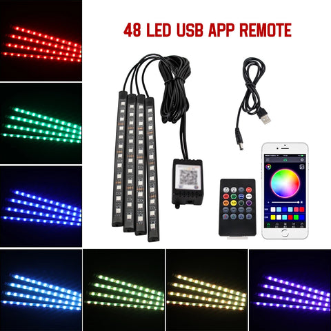 Neon 36 48 72 LED Car Interior Ambient Foot Light with USB Wireless Remote Music APP Control Auto RGB Atmosphere Decorative Lamp