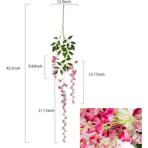 12pcs Wisteria Artificial Flowers Vine Wreath Wedding Arch Decoration Leaf Rattan Trailing Silk Flower Ivy Wall Decor Plants