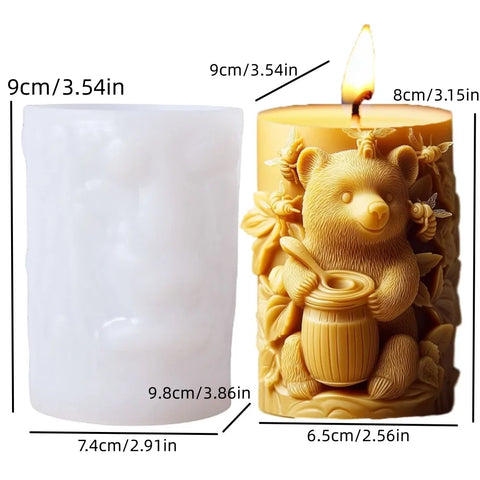Bear hug jar relief cylindrical candle silicone mold cute squatting Rabbit Squirrel resin mould bee flower cement gypsum molds