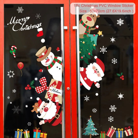 Christmas Window Stickers Merry Christmas Decorations for Home 2024 Christmas Wall Sticker Kids Room New Year Decoration 2025
