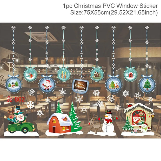 Christmas Window Stickers Merry Christmas Decorations for Home 2024 Christmas Wall Sticker Kids Room New Year Decoration 2025