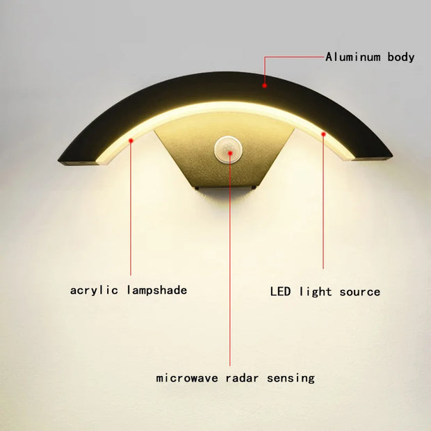 Modern minimalist fan-shaped LED outdoor waterproof human sensing wall lamp bedroom living room balcony corridor wall lamp