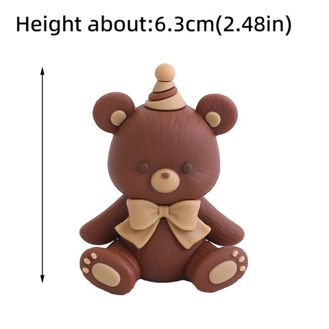Bear Cake Topper Blowing Candles Bear Beige Brown Balls Gift Boxes for Kids Happy Birthday Cake Toppers Ins Style Cake Deoration