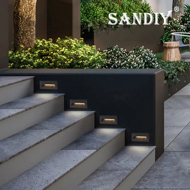 SANDIY Outdoor Stair Light Waterproof Wall Lamp Exterior Step Lighting 12v 220v Balcony Nightlights for Fence Gate Terrace 3w 6w