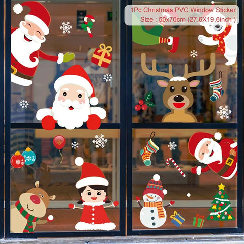 Christmas Window Stickers Merry Christmas Decorations for Home 2024 Christmas Wall Sticker Kids Room New Year Decoration 2025