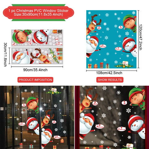 Christmas Window Stickers Merry Christmas Decorations for Home 2024 Christmas Wall Sticker Kids Room New Year Decoration 2025