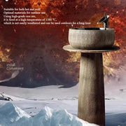 2024 new style Villa Garden outdoor wash basin ceramic wash basin small family column wash table bathroom sink black