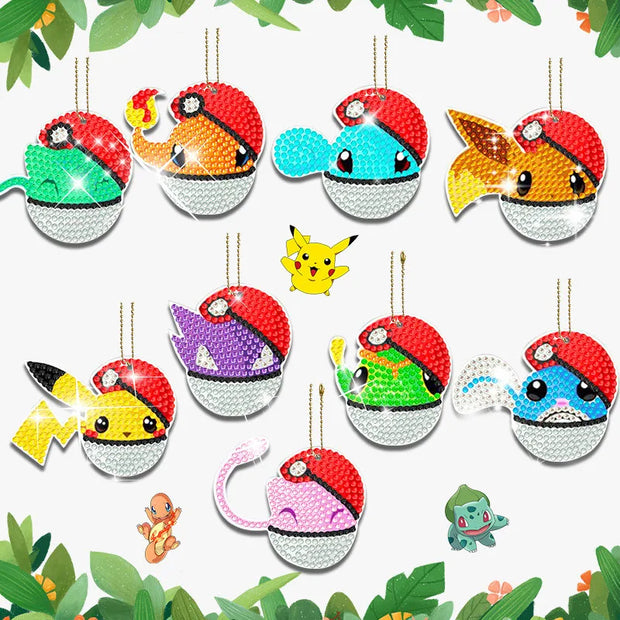 6-12Pcs Pokémon DIY Diamond Painting Keychains Cute Pikachu Rhinestones Art Mosaic Keyring Women Bag Pendant Decor Craft Gift