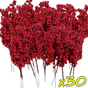 50/1branch Christmas Artificial Berries Stem Red Holly Berry Fake Flowers Plant for Xmas Tree New Year Party Home Decor Ornament