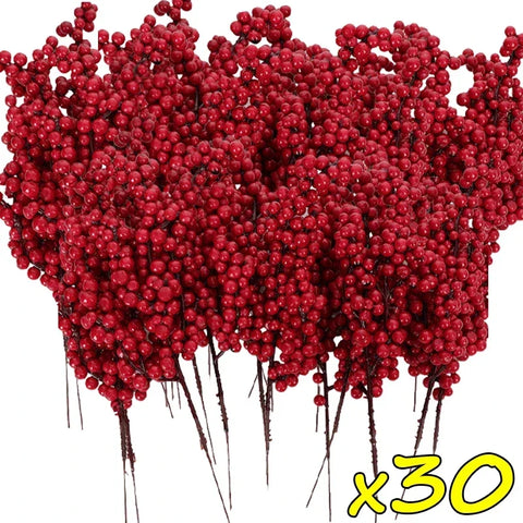 50/1branch Christmas Artificial Berries Stem Red Holly Berry Fake Flowers Plant for Xmas Tree New Year Party Home Decor Ornament