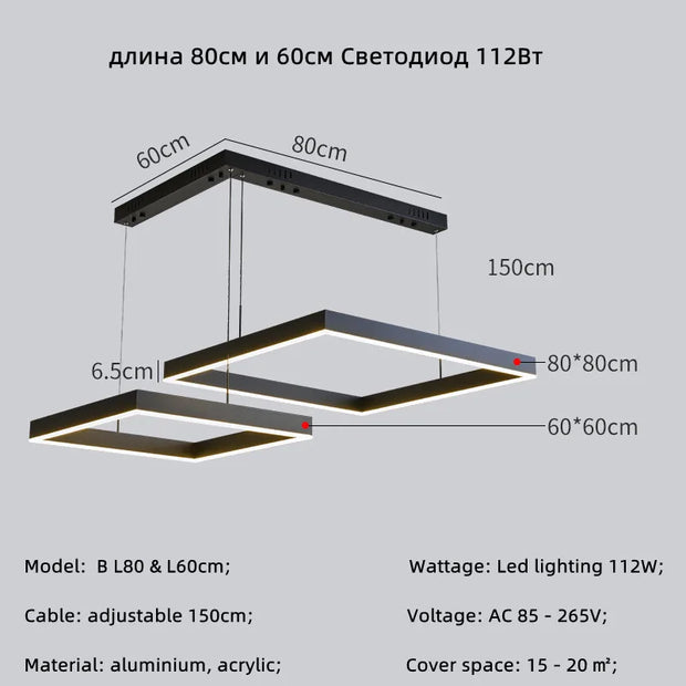 Modern Square LED Pendant Lamp Table Dining Living Room Hanging Light Bedroom Kitchen Hall Chandelier Home Decor Lighting Fixtur