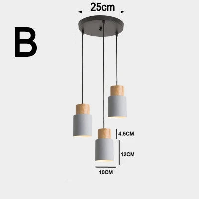 Nordic LED Pendant Lights Metal Wood Chandeliers Hanging Lighting Dining Room Kitchen Bar Bedside Lights Pendant Lamps E27 Bulb