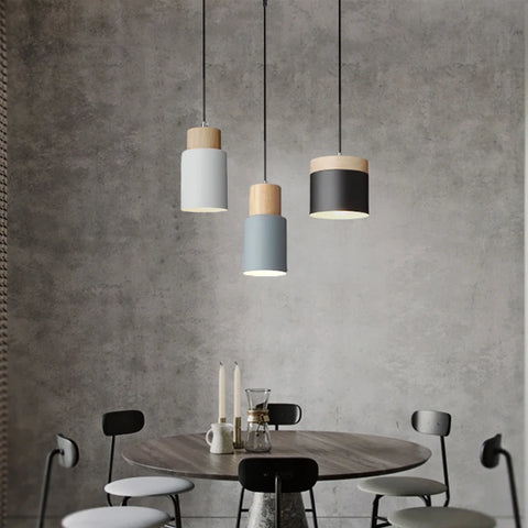 Nordic LED Pendant Lights Metal Wood Chandeliers Hanging Lighting Dining Room Kitchen Bar Bedside Lights Pendant Lamps E27 Bulb