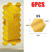24/6pcs 3D Mirror Wall Sticker Hexagon Acrylic Self Adhesive Mirror Stickers Art Wall Decals Mosaic Tiles DIY Home Bedroom Decor